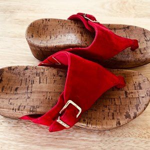 Red Suede Vionic Wedge Thongs Size 6